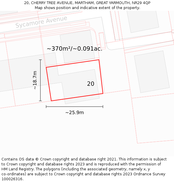 20, CHERRY TREE AVENUE, MARTHAM, GREAT YARMOUTH, NR29 4QP: Plot and title map
