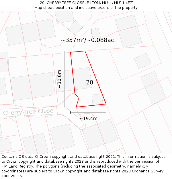 20, CHERRY TREE CLOSE, BILTON, HULL, HU11 4EZ: Plot and title map