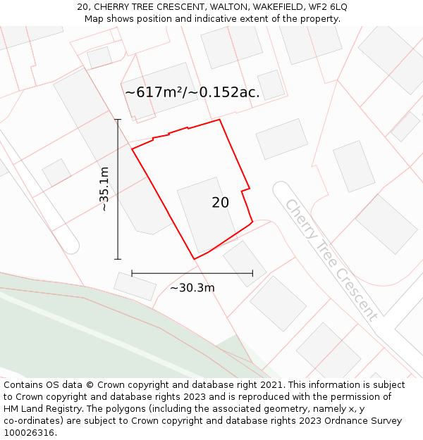20, CHERRY TREE CRESCENT, WALTON, WAKEFIELD, WF2 6LQ: Plot and title map