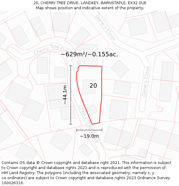 20, CHERRY TREE DRIVE, LANDKEY, BARNSTAPLE, EX32 0UE: Plot and title map