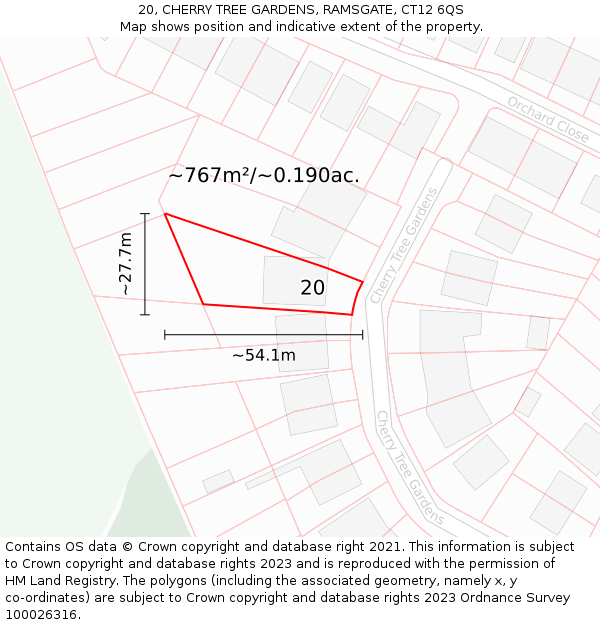 20, CHERRY TREE GARDENS, RAMSGATE, CT12 6QS: Plot and title map