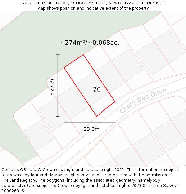 20, CHERRYTREE DRIVE, SCHOOL AYCLIFFE, NEWTON AYCLIFFE, DL5 6GG: Plot and title map