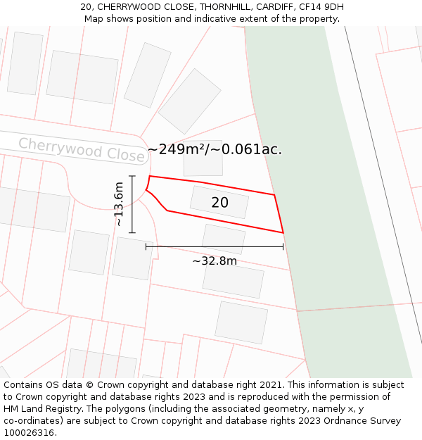 20, CHERRYWOOD CLOSE, THORNHILL, CARDIFF, CF14 9DH: Plot and title map