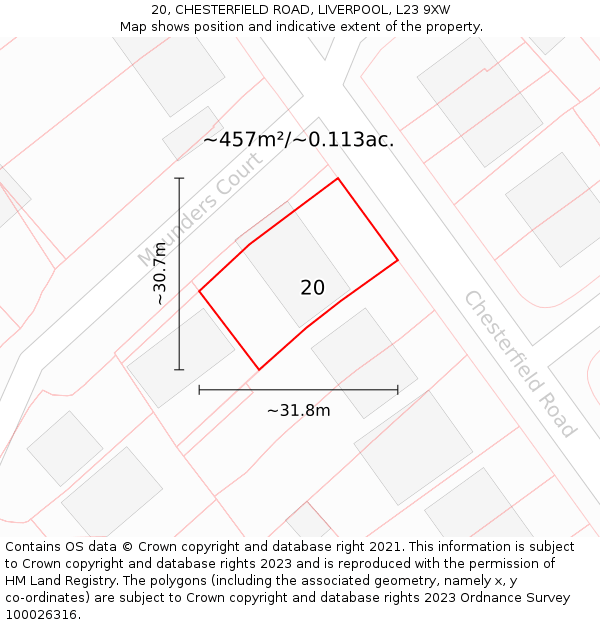 20, CHESTERFIELD ROAD, LIVERPOOL, L23 9XW: Plot and title map