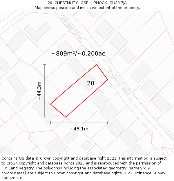20, CHESTNUT CLOSE, LIPHOOK, GU30 7JA: Plot and title map
