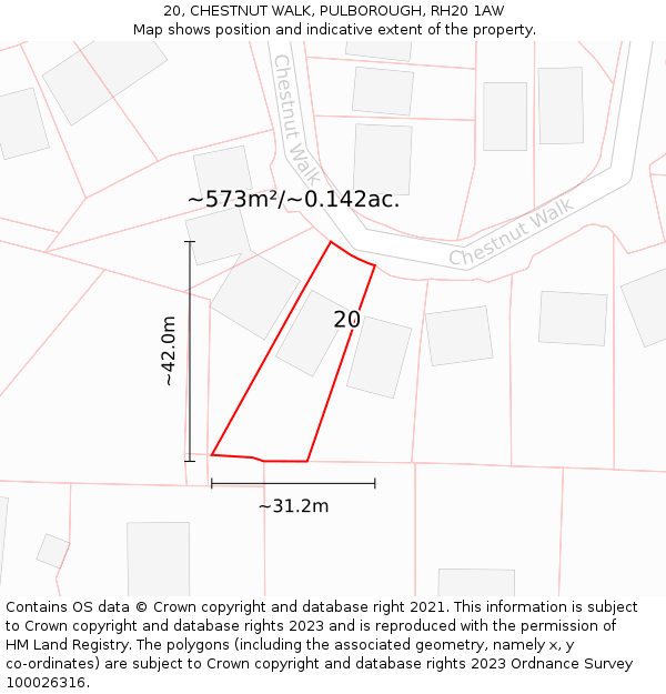 20, CHESTNUT WALK, PULBOROUGH, RH20 1AW: Plot and title map
