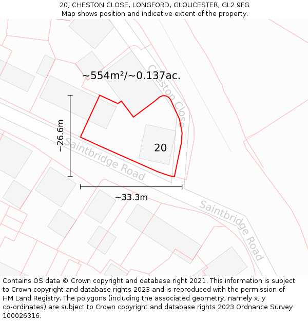 20, CHESTON CLOSE, LONGFORD, GLOUCESTER, GL2 9FG: Plot and title map