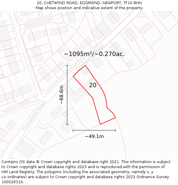20, CHETWYND ROAD, EDGMOND, NEWPORT, TF10 8HN: Plot and title map