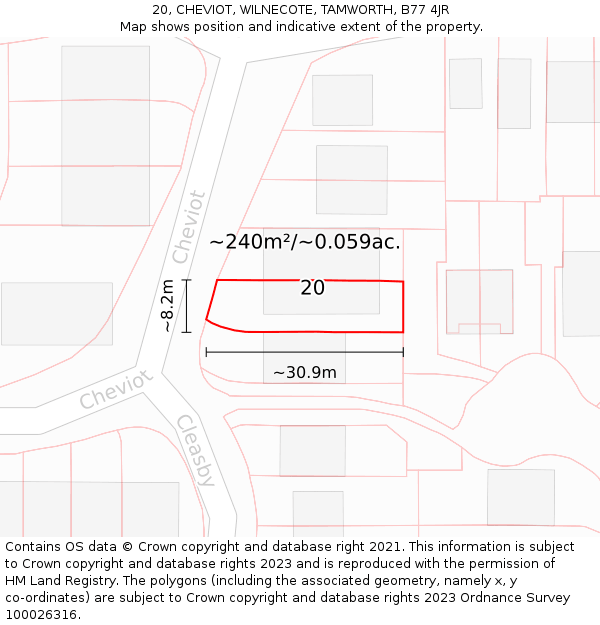 20, CHEVIOT, WILNECOTE, TAMWORTH, B77 4JR: Plot and title map