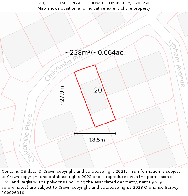 20, CHILCOMBE PLACE, BIRDWELL, BARNSLEY, S70 5SX: Plot and title map