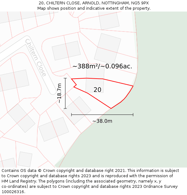 20, CHILTERN CLOSE, ARNOLD, NOTTINGHAM, NG5 9PX: Plot and title map