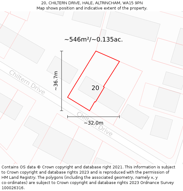 20, CHILTERN DRIVE, HALE, ALTRINCHAM, WA15 9PN: Plot and title map