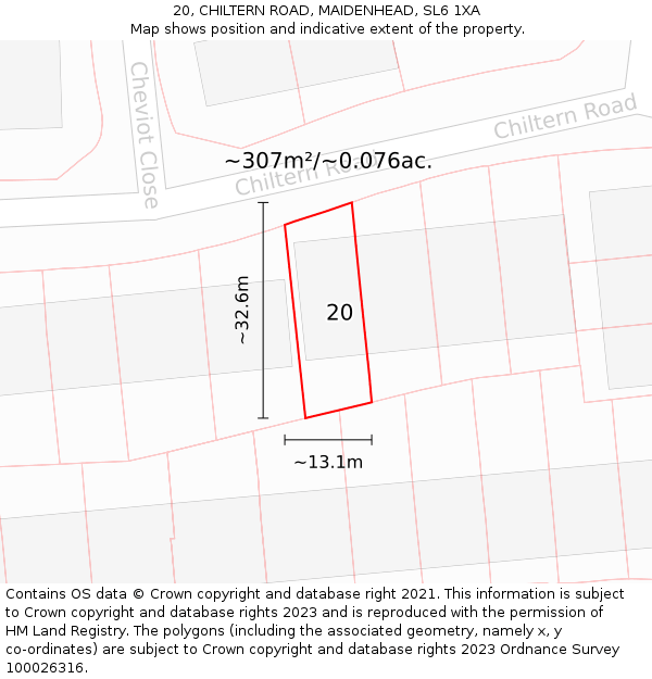 20, CHILTERN ROAD, MAIDENHEAD, SL6 1XA: Plot and title map