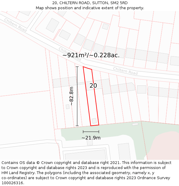 20, CHILTERN ROAD, SUTTON, SM2 5RD: Plot and title map