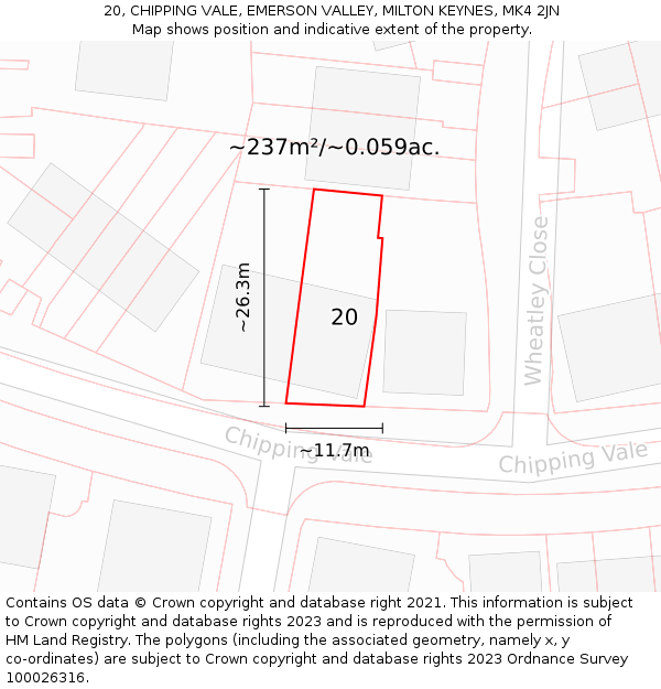 20, CHIPPING VALE, EMERSON VALLEY, MILTON KEYNES, MK4 2JN: Plot and title map