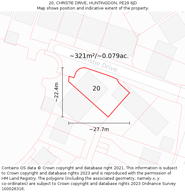 20, CHRISTIE DRIVE, HUNTINGDON, PE29 6JD: Plot and title map