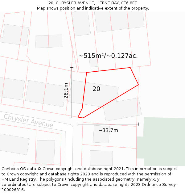 20, CHRYSLER AVENUE, HERNE BAY, CT6 8EE: Plot and title map