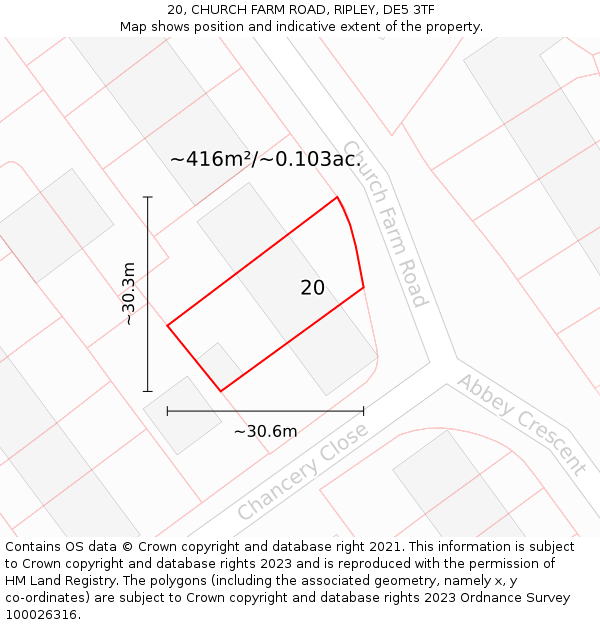 20, CHURCH FARM ROAD, RIPLEY, DE5 3TF: Plot and title map