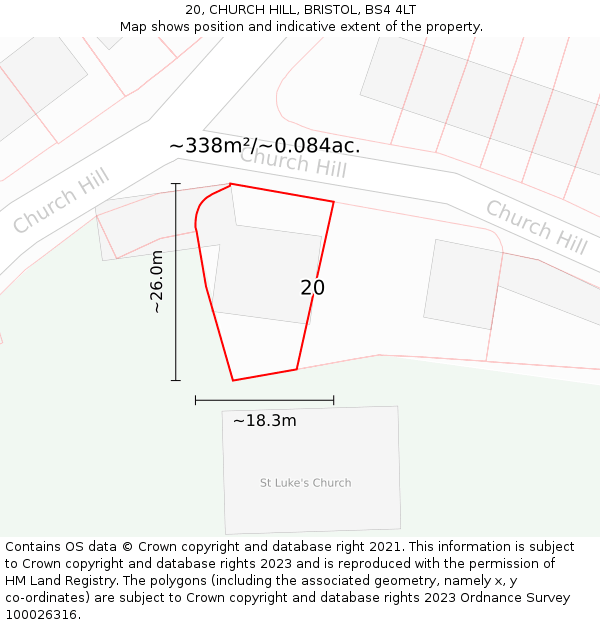 20, CHURCH HILL, BRISTOL, BS4 4LT: Plot and title map