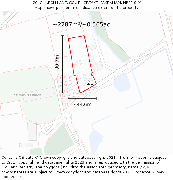 20, CHURCH LANE, SOUTH CREAKE, FAKENHAM, NR21 9LX: Plot and title map