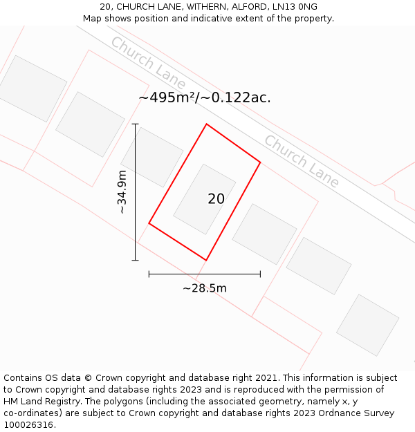 20, CHURCH LANE, WITHERN, ALFORD, LN13 0NG: Plot and title map