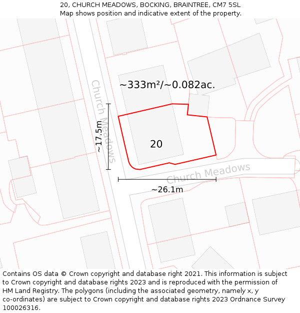 20, CHURCH MEADOWS, BOCKING, BRAINTREE, CM7 5SL: Plot and title map