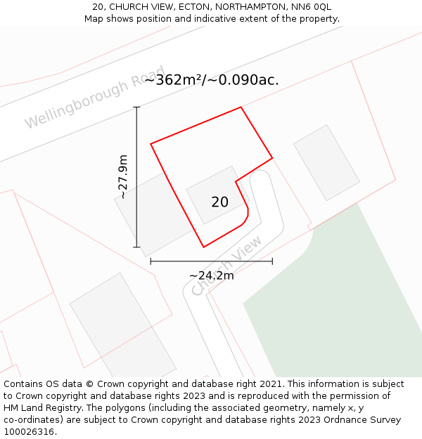 20, CHURCH VIEW, ECTON, NORTHAMPTON, NN6 0QL: Plot and title map