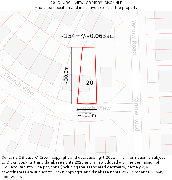 20, CHURCH VIEW, GRIMSBY, DN34 4LE: Plot and title map