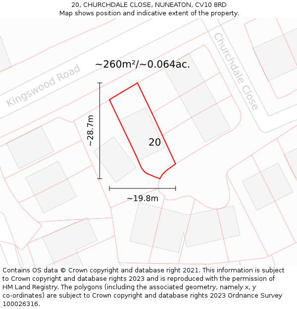 20, CHURCHDALE CLOSE, NUNEATON, CV10 8RD: Plot and title map