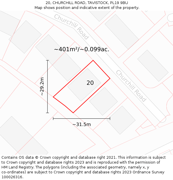 20, CHURCHILL ROAD, TAVISTOCK, PL19 9BU: Plot and title map