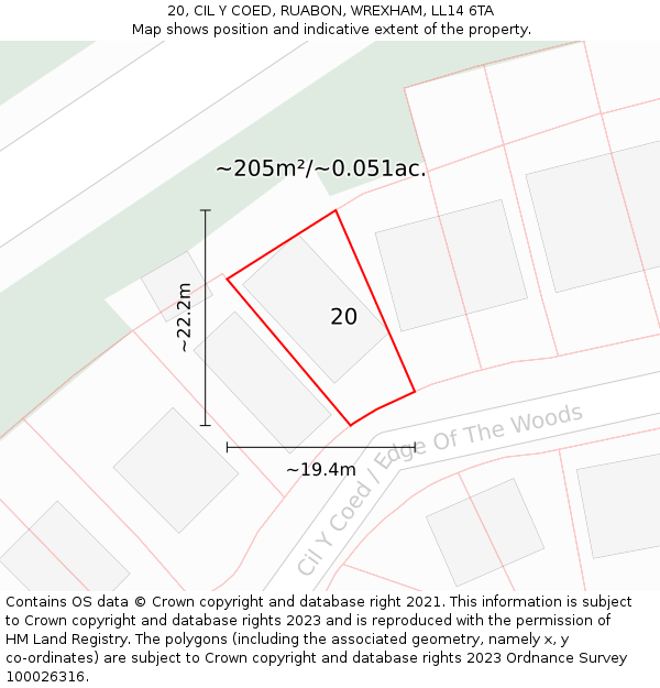 20, CIL Y COED, RUABON, WREXHAM, LL14 6TA: Plot and title map