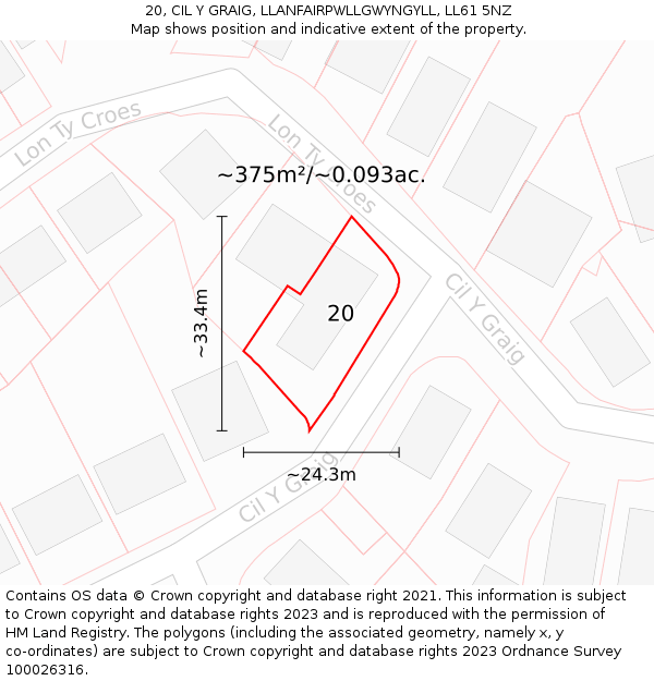 20, CIL Y GRAIG, LLANFAIRPWLLGWYNGYLL, LL61 5NZ: Plot and title map