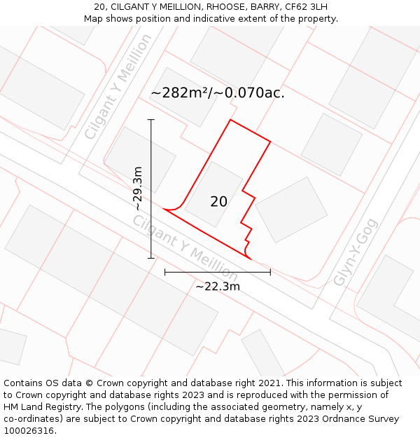 20, CILGANT Y MEILLION, RHOOSE, BARRY, CF62 3LH: Plot and title map