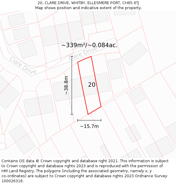20, CLARE DRIVE, WHITBY, ELLESMERE PORT, CH65 6TJ: Plot and title map