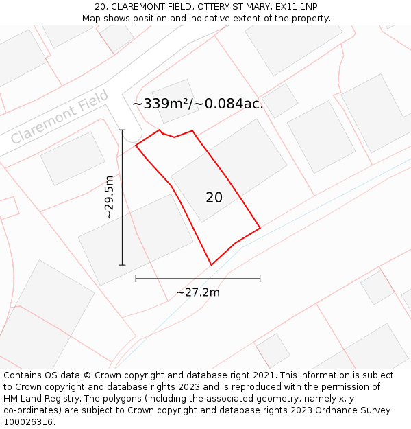 20, CLAREMONT FIELD, OTTERY ST MARY, EX11 1NP: Plot and title map