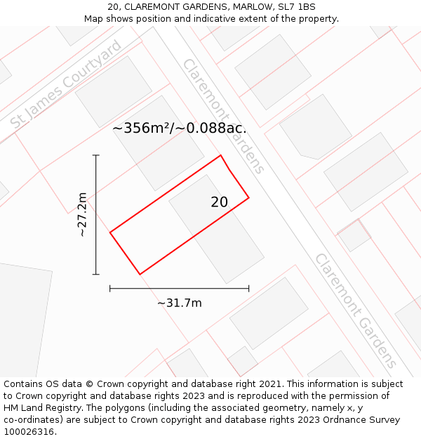 20, CLAREMONT GARDENS, MARLOW, SL7 1BS: Plot and title map