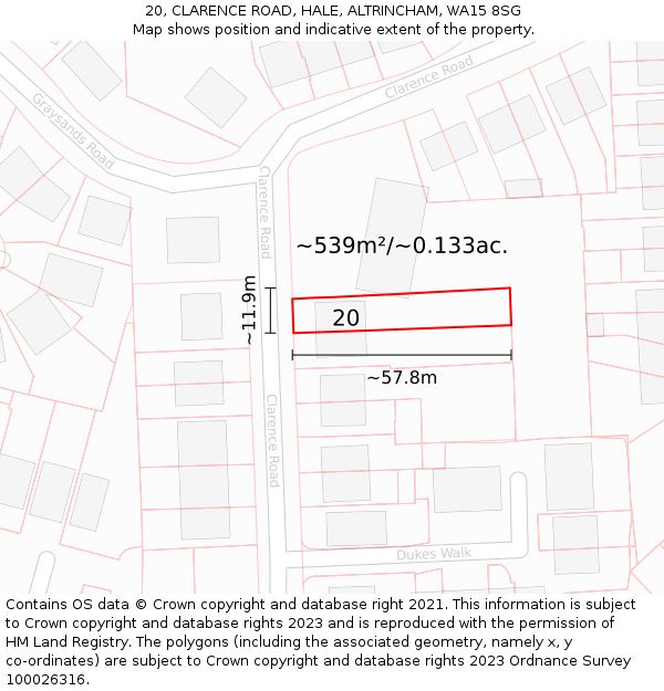 20, CLARENCE ROAD, HALE, ALTRINCHAM, WA15 8SG: Plot and title map