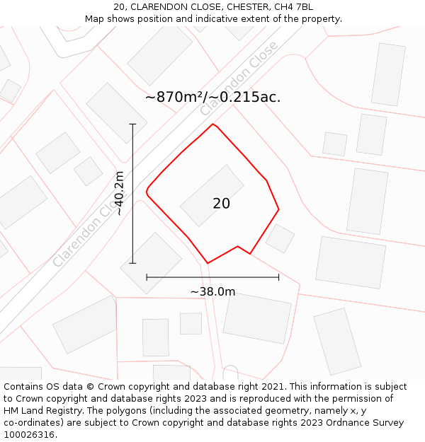 20, CLARENDON CLOSE, CHESTER, CH4 7BL: Plot and title map
