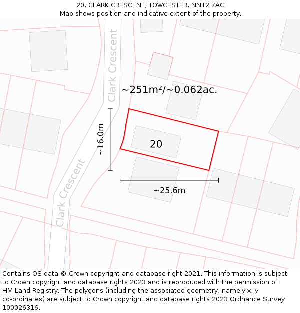20, CLARK CRESCENT, TOWCESTER, NN12 7AG: Plot and title map