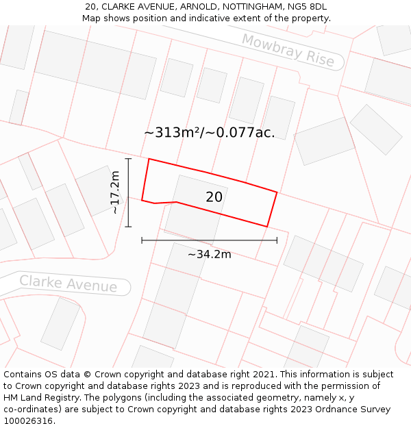 20, CLARKE AVENUE, ARNOLD, NOTTINGHAM, NG5 8DL: Plot and title map