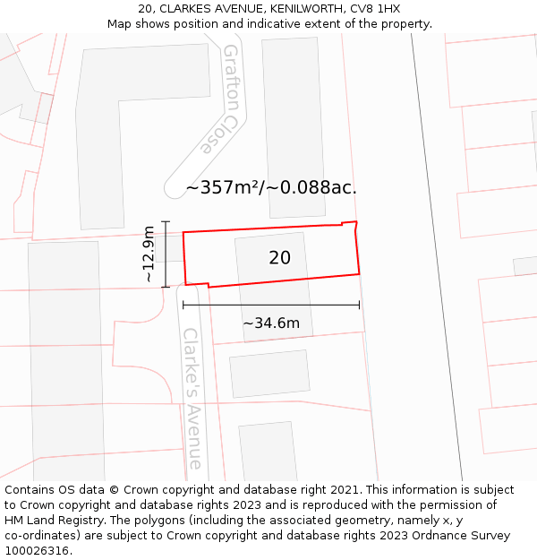20, CLARKES AVENUE, KENILWORTH, CV8 1HX: Plot and title map