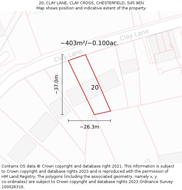 20, CLAY LANE, CLAY CROSS, CHESTERFIELD, S45 9EN: Plot and title map