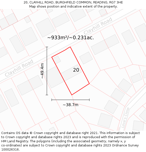 20, CLAYHILL ROAD, BURGHFIELD COMMON, READING, RG7 3HE: Plot and title map