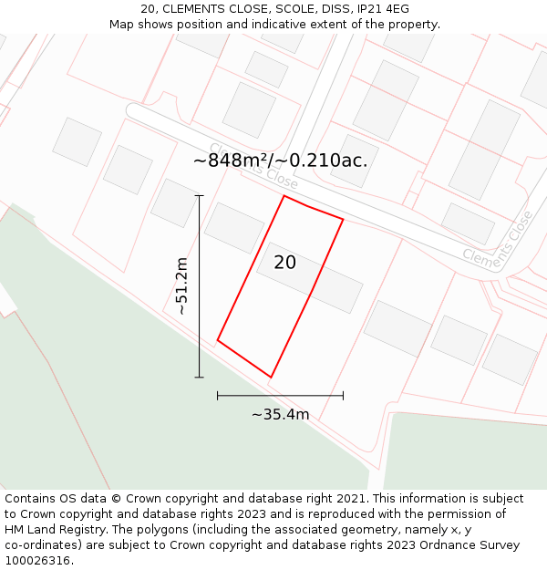 20, CLEMENTS CLOSE, SCOLE, DISS, IP21 4EG: Plot and title map