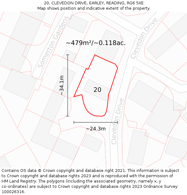 20, CLEVEDON DRIVE, EARLEY, READING, RG6 5XE: Plot and title map