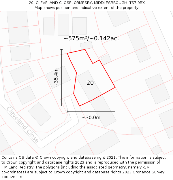20, CLEVELAND CLOSE, ORMESBY, MIDDLESBROUGH, TS7 9BX: Plot and title map