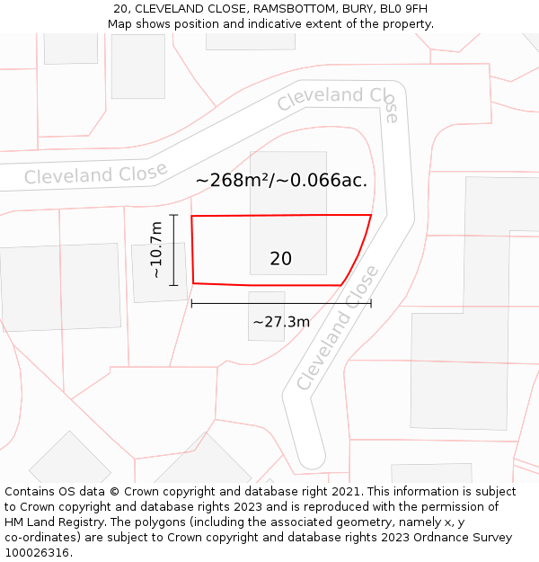 20, CLEVELAND CLOSE, RAMSBOTTOM, BURY, BL0 9FH: Plot and title map