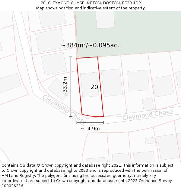 20, CLEYMOND CHASE, KIRTON, BOSTON, PE20 1DP: Plot and title map