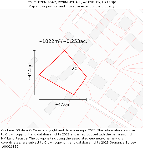 20, CLIFDEN ROAD, WORMINGHALL, AYLESBURY, HP18 9JP: Plot and title map