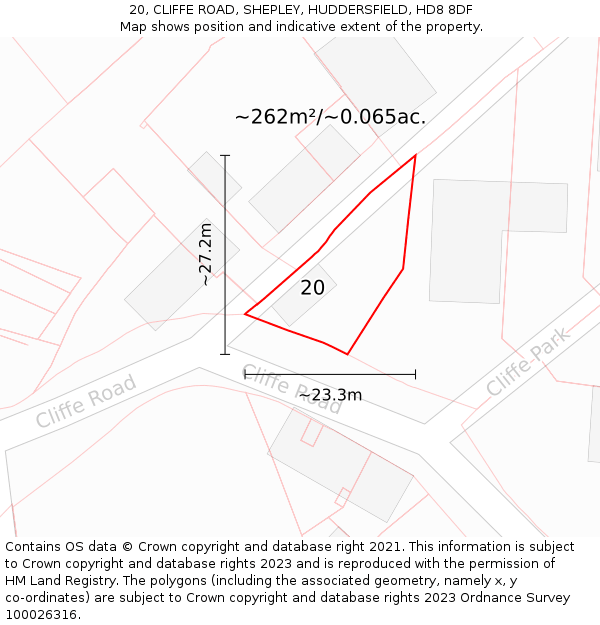20, CLIFFE ROAD, SHEPLEY, HUDDERSFIELD, HD8 8DF: Plot and title map